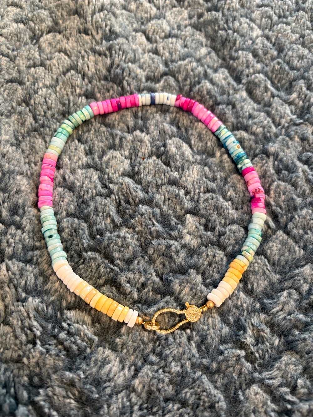 Pastel Multicolor Heishi Bead Necklace with Gold Clasp